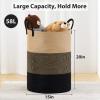 58L Large Woven Laundry Hamper by Fiona's magic, Tall Cotton Rope Laundry Basket, Boho Storage Basket for Blankets, Toys and Clothes Hamper for Bedroom and Living Room Organizing, Brown & Black view 3