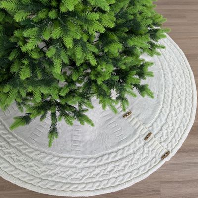 Starry Dynamo 60-Inch Cable Sweater Knit Christmas Tree Skirt with Wooden Toggles, Cream