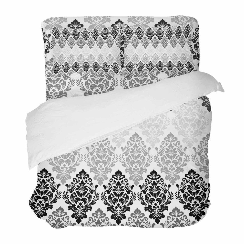YESOF66 Zipper Duvet Cover Set Soft Comforter Cover Set for Girls Boys,Luxury Boho Black Flowers Gradient Pattern Daisy Bedding Sets Twill Plush Bed Sheet Set,King Size