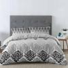 YESOF66 Zipper Duvet Cover Set Soft Comforter Cover Set for Girls Boys,Luxury Boho Black Flowers Gradient Pattern Daisy Bedding Sets Twill Plush Bed Sheet Set,King Size view 2