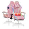 HOFFREE Pink Gaming Chair with Bluetooth Speakers and LED RGB Lights Cute Ergonomic Massage Computer Gaming Chair with Footrest High Back Video Game Chair with Lumbar Support Pink and White view 1
