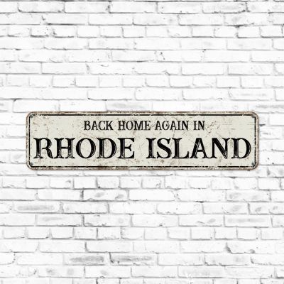 Back Home Again in Rhode Island Sign Rustic Rhode Island State Metal Street Sign Vintage Home Decor State Metal Tin Plaque Sign Wall Art for Man Cave Garage Kitchen Bar New Home Gift 6x24in