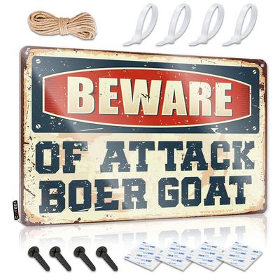 gaeruite Security Signs for House Beware of Attack Boer Goat Metal Sign No Treaspassing Signs Metal No Tresspass Signs (Size : 30X40CM)