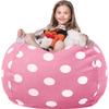 WEKAPO Stuffed Animal Storage Bean Bag Chair Cover for Kids | Stuffable Zipper Beanbag for Organizing Children Plush Toys Large Premium Cotton Canvas (Pink Dot, XX-Large) view 1