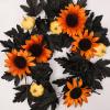 2PCS Artificial Black Maple Leaf Garlands, 6FT Halloween Garland with Maple Leaf Pumpkin and Sunflowers, Hanging Black Leaf Vines for Halloween Thanksgiving Wedding Home Decor view 4