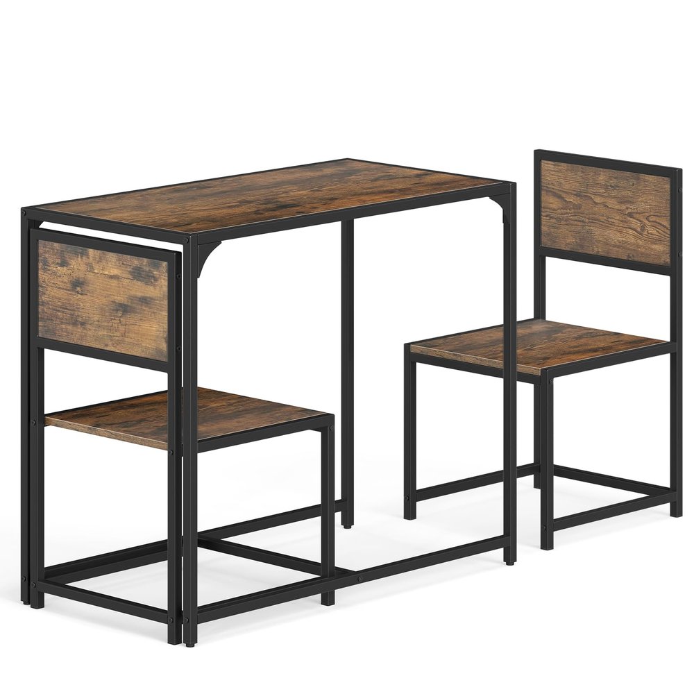 TANGZON 3-Piece Dining Table Set, Metal Frame Kitchen Table and 2 Chairs with Non-Slip Foot Pads, Space Saving Breakfast Bar Table Chairs Sets for Home, Kitchen, Living Room & Restaurant (Antique)