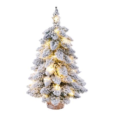 DCQRY Prelit Mini Christmas Tree, 18Inch Tabletop Flocked Christmas Tree with Lights and Wood Base Xmas Pine Tree for Holiday Home Office Christmas Decoration