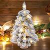 DCQRY Prelit Mini Christmas Tree, 18Inch Tabletop Flocked Christmas Tree with Lights and Wood Base Xmas Pine Tree for Holiday Home Office Christmas Decoration view 2