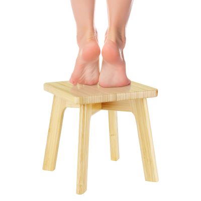 Bamboo Wood Step Stool - Foot Stool - Small Adults Kids Step Stools Anti-Slip Sturdy Durable Kitchen Bathroom Bedroom Steps for High Beds Holds Up to 350lbs (Medium Square)