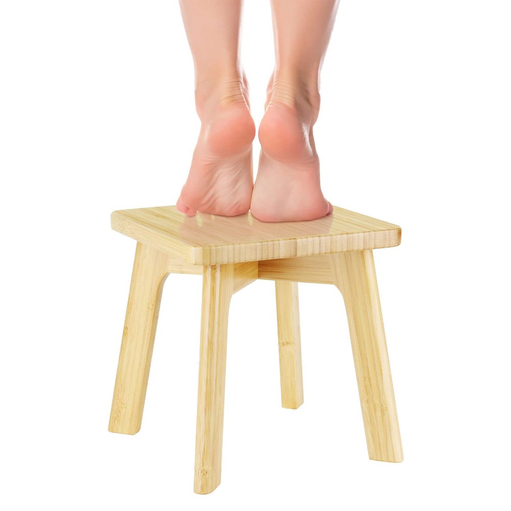 Bamboo Wood Step Stool - Foot Stool - Small Adults Kids Step Stools Anti-Slip Sturdy Durable Kitchen Bathroom Bedroom Steps for High Beds Holds Up to 350lbs (Medium Square)