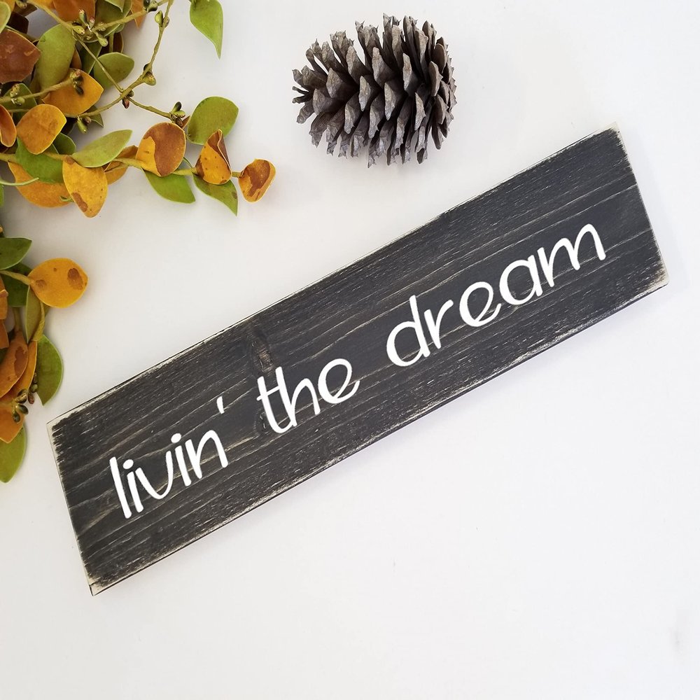 AFTWO Rustic Wood Signs, Vacation Home Decor, Livin The Dream Sign, Inspirational Wall Sign Wood Decor Wooden Signs with Sayings 4x16 Inch
