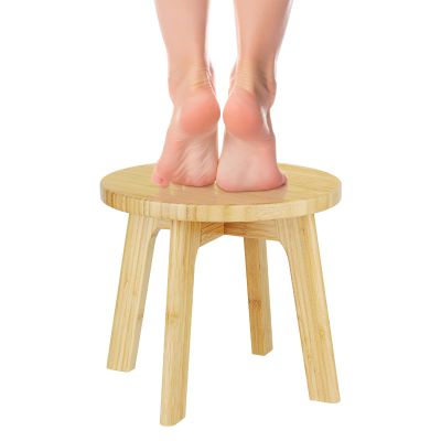 Step Stools for Kids Adults - Bamboo Wood Portable Small Foot Stools Sturdy Anti-Slip Step Stool for Inside Shower 350 Lbs Capacity for Kitchen Bathroom Bedroom Toilet (Medium Round)