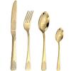 Gold Floral Silverware Set Bordered Flatware Sets 16 Piece Cutlery Service for 4 Tableware Set for Kitchen Mirror Polished view 1