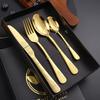Gold Floral Silverware Set Bordered Flatware Sets 16 Piece Cutlery Service for 4 Tableware Set for Kitchen Mirror Polished view 2