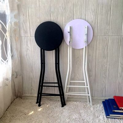 WEBUP Compact Folding Stool Round Kitchen Bar Stool Counter Height Stool Foldable Breakfast Bar Chairs Portable Round Stool Backless (Color : Black)