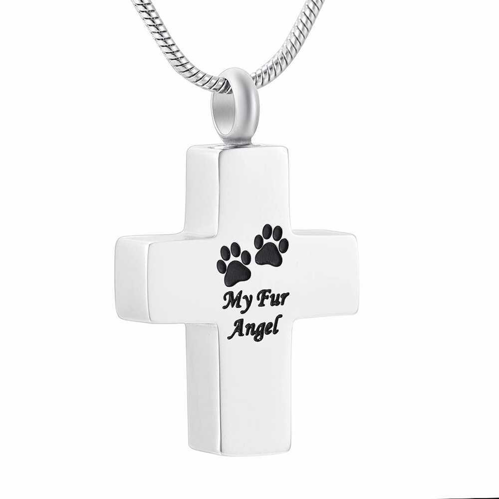 SHEIL Cross/Heart/Rectangle Pet Ashes Memorial Pendant Stainless Steel Cremation Keepsake Memorial Urn Necklace,1