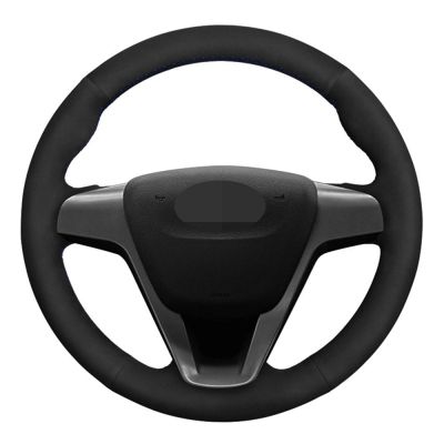 MUEdie for Lada Vesta 2015 2016 2017 Accessories Car Steering Wheel Cover Hand Stitched Black Genuine Leather Suede