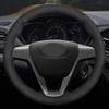 MUEdie for Lada Vesta 2015 2016 2017 Accessories Car Steering Wheel Cover Hand Stitched Black Genuine Leather Suede view 2