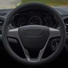 MUEdie for Lada Vesta 2015 2016 2017 Accessories Car Steering Wheel Cover Hand Stitched Black Genuine Leather Suede view 3