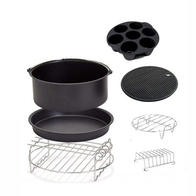 9 Inch Air Fryer Accessories Cooking Pack 7 Kit Fit All 5.3-6.8Qt-Up Standard Air Fryer Including Pizza Pan, Silicone Mat, Holder Double, Layer Rack with Skewers
