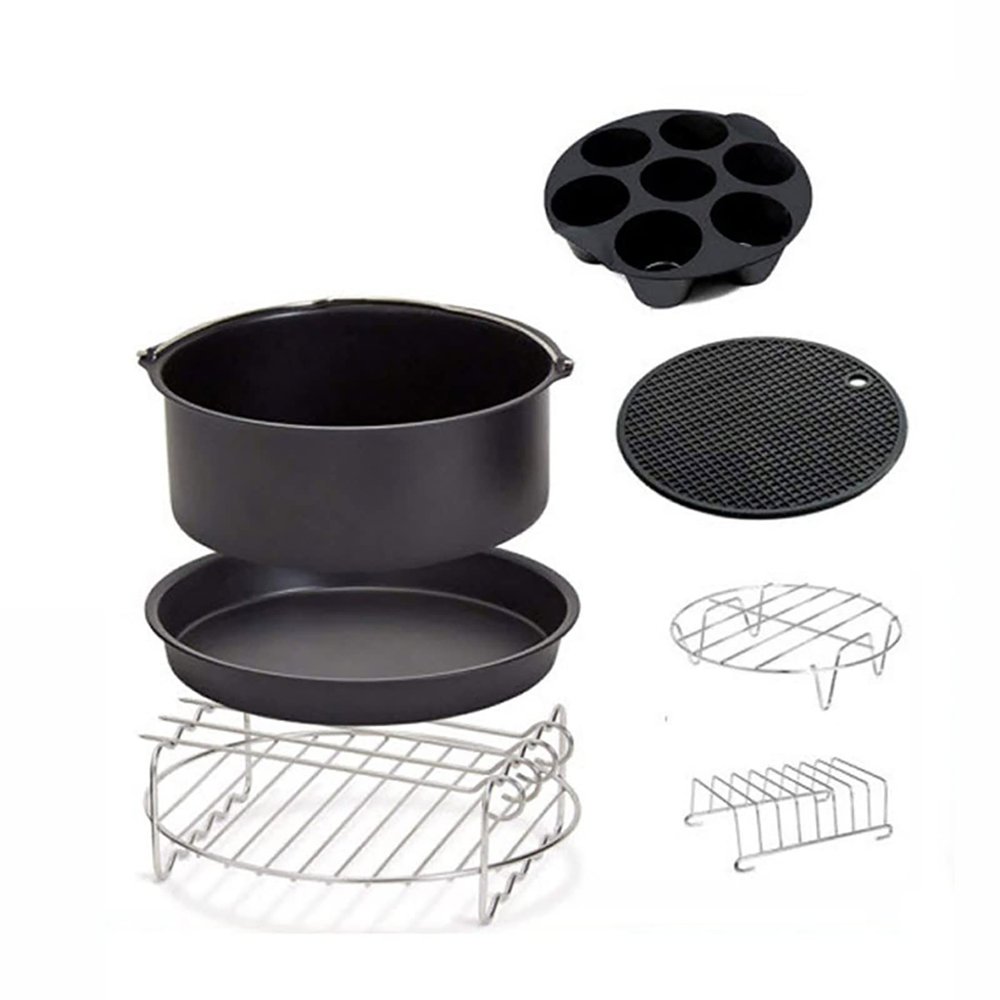 9 Inch Air Fryer Accessories Cooking Pack 7 Kit Fit All 5.3-6.8Qt-Up Standard Air Fryer Including Pizza Pan, Silicone Mat, Holder Double, Layer Rack with Skewers