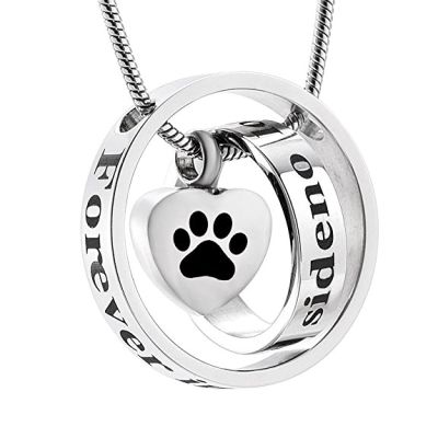 SHEIL No Long by My Side,Forever in My Heart Urn Pendant Charm Dog Paw Print Cremation Memorial Ashes Necklace for Pet,1