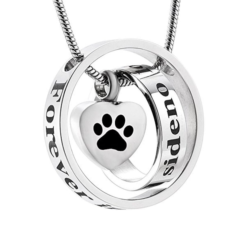 SHEIL No Long by My Side,Forever in My Heart Urn Pendant Charm Dog Paw Print Cremation Memorial Ashes Necklace for Pet,1