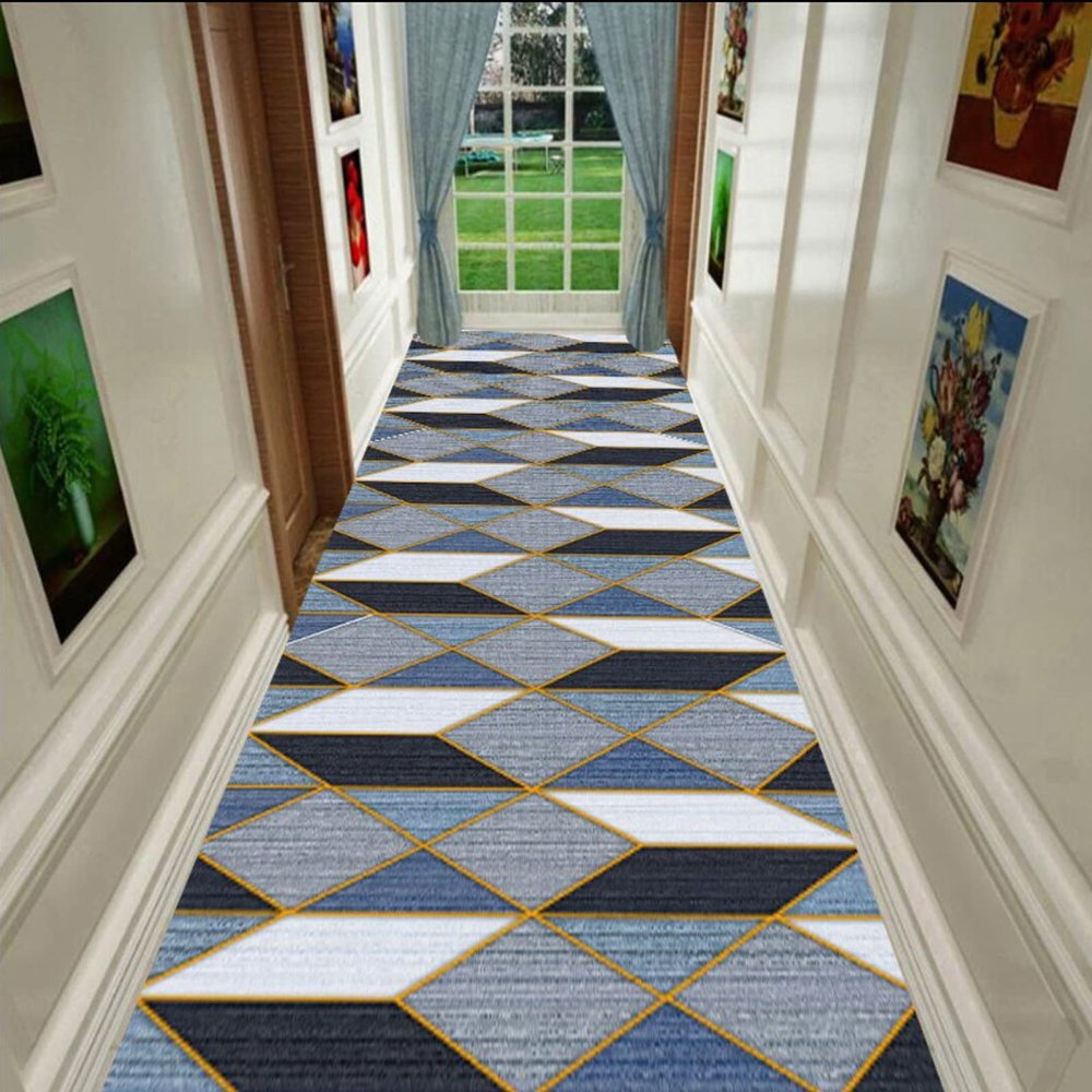 GRAPKS Geometric Patterns Runner Rug for Hallway Non SlipIndoor Outdoor Runners CaepetRubber Backing Doormat Runner 100/200/300/400/500/600cm Long (Size : 2.3 ft x 11.5 ft)