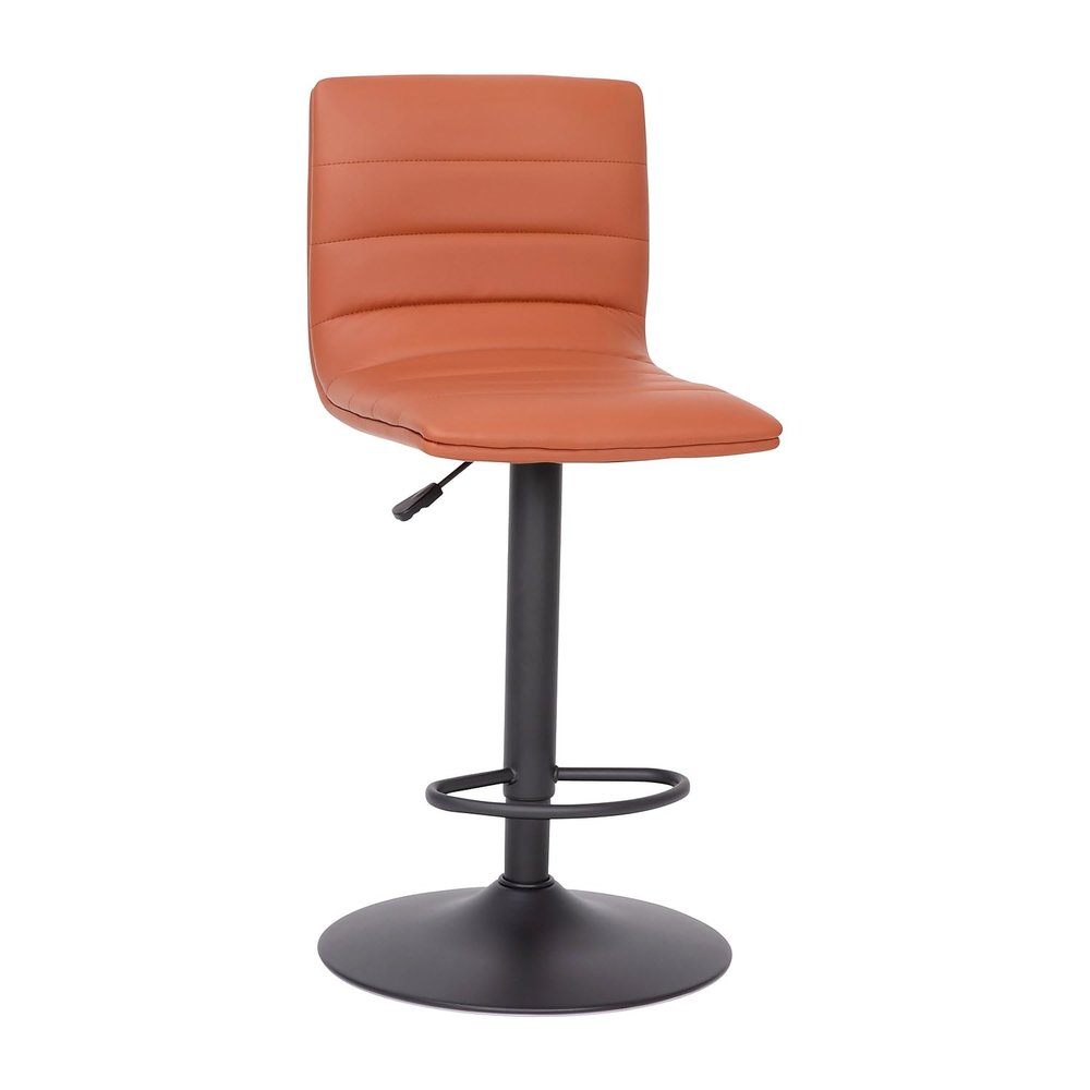 Flash Furniture Vincent Modern Cognac Vinyl Adjustable Bar Stool with Back, Swivel Stool with Black Pedestal Base and Footrest