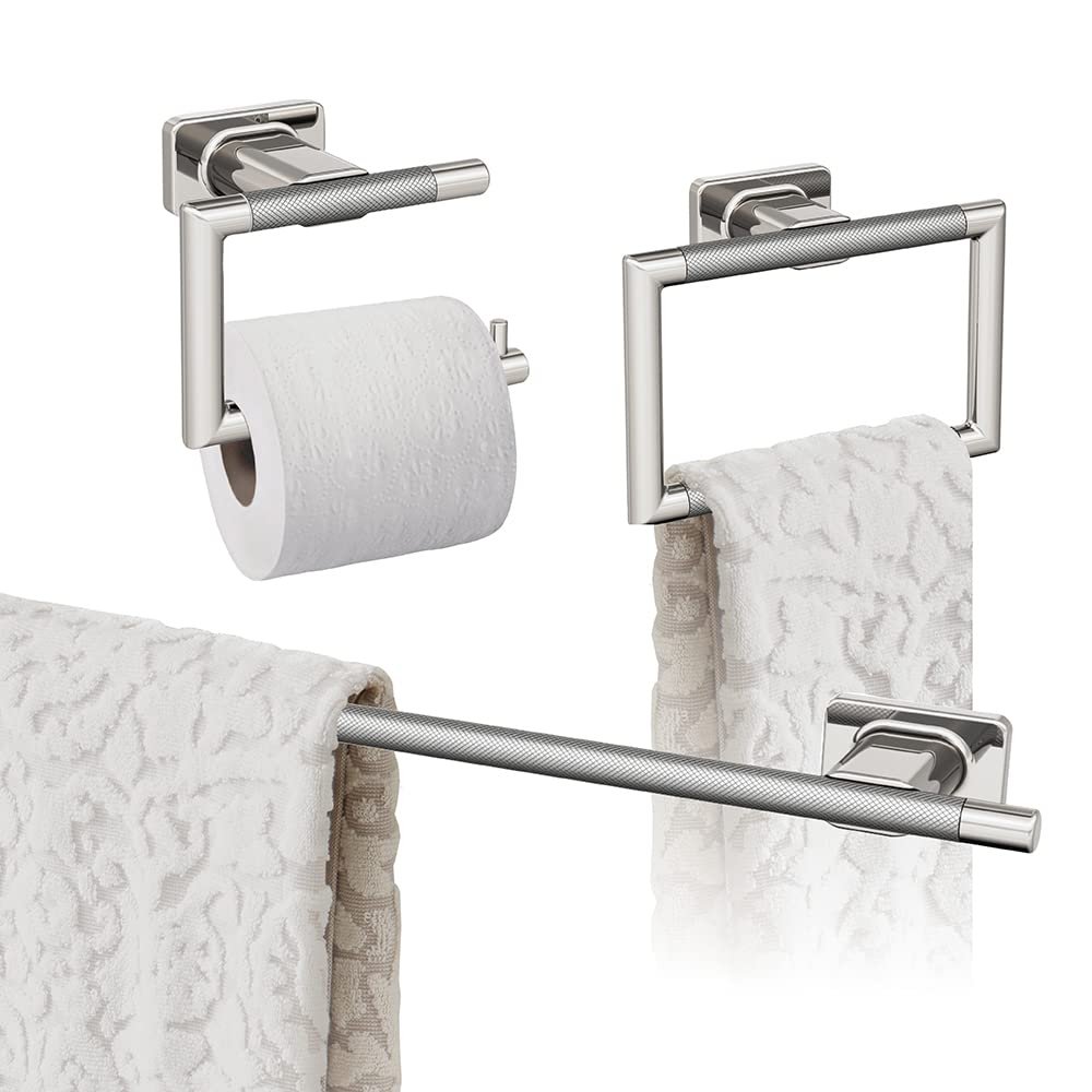 Amerock | Polished Nickel/Stainless Steel | Esquire |Towel Bar | 24 inch (610 mm) | 3 Piece | Bathroom Accessories Set