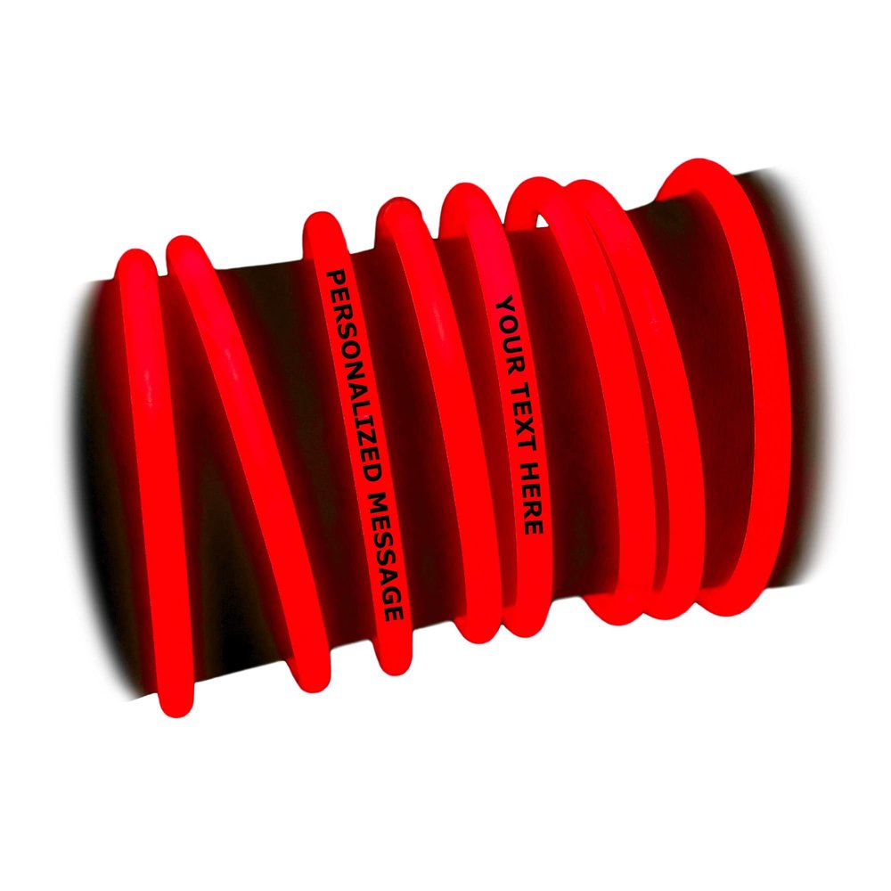 GlowLights 50 x Personalized 8" Glow Bracelets Light Sticks, Wedding & Birthday Party Favors, Imprinted w/YOUR MESSAGE (003 Red)