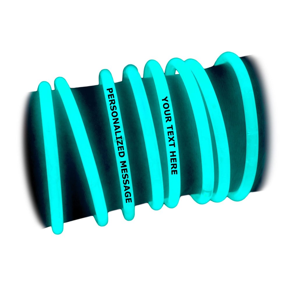 GlowLights 50 x Personalized 8'' Glow Bracelets Light Sticks, Wedding & Birthday Party Favors, Imprinted w/YOUR MESSAGE (009 Aqua)