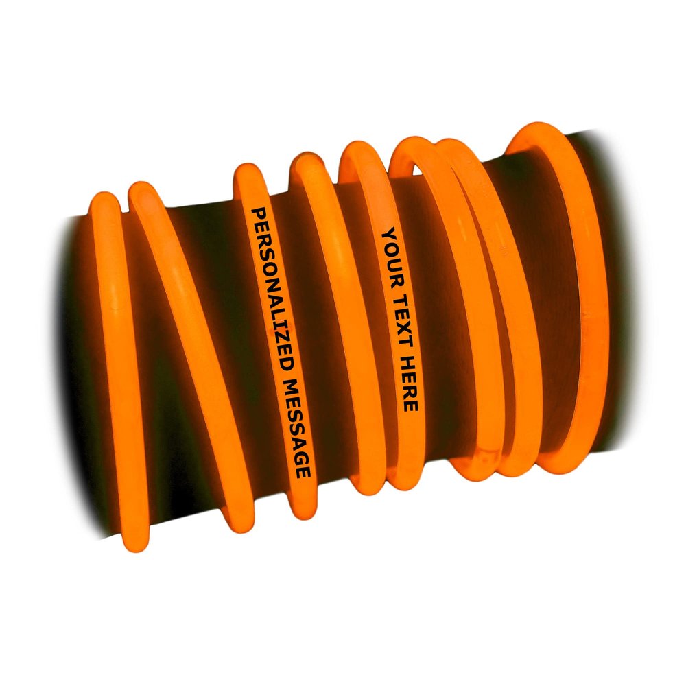 GlowLights 50 x Personalized 8'' Glow Bracelets Light Sticks, Wedding & Birthday Party Favors, Imprinted w/YOUR MESSAGE (006 Orange)
