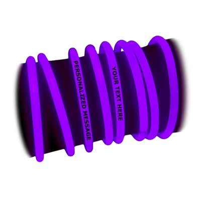 GlowLights 50 x Personalized 8'' Glow Bracelets Light Sticks, Wedding & Birthday Party Favors, Imprinted w/YOUR MESSAGE (008 Purple)