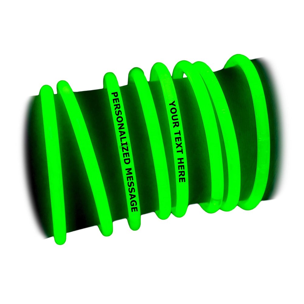 GlowLights 50 x Personalized 8'' Glow Bracelets Light Sticks, Wedding & Birthday Party Favors, Imprinted w/YOUR MESSAGE (002 Green)