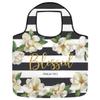 African American Expressions  Blessed Psalm 113:2 Magnolia Floral Reusable Foldable Nylon Grocery Bag (17W x 21.5H x 2D) with portable square pouch (4.75W x 5H) RB-01 view 1