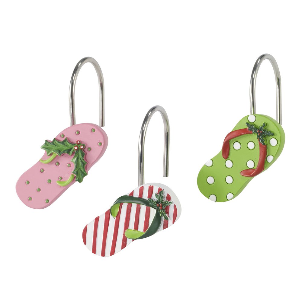 Avanti Linens - Shower Curtain Hooks, Holiday Bathroom Accessories, Set of 12 (Flamingo Jingle Collection)