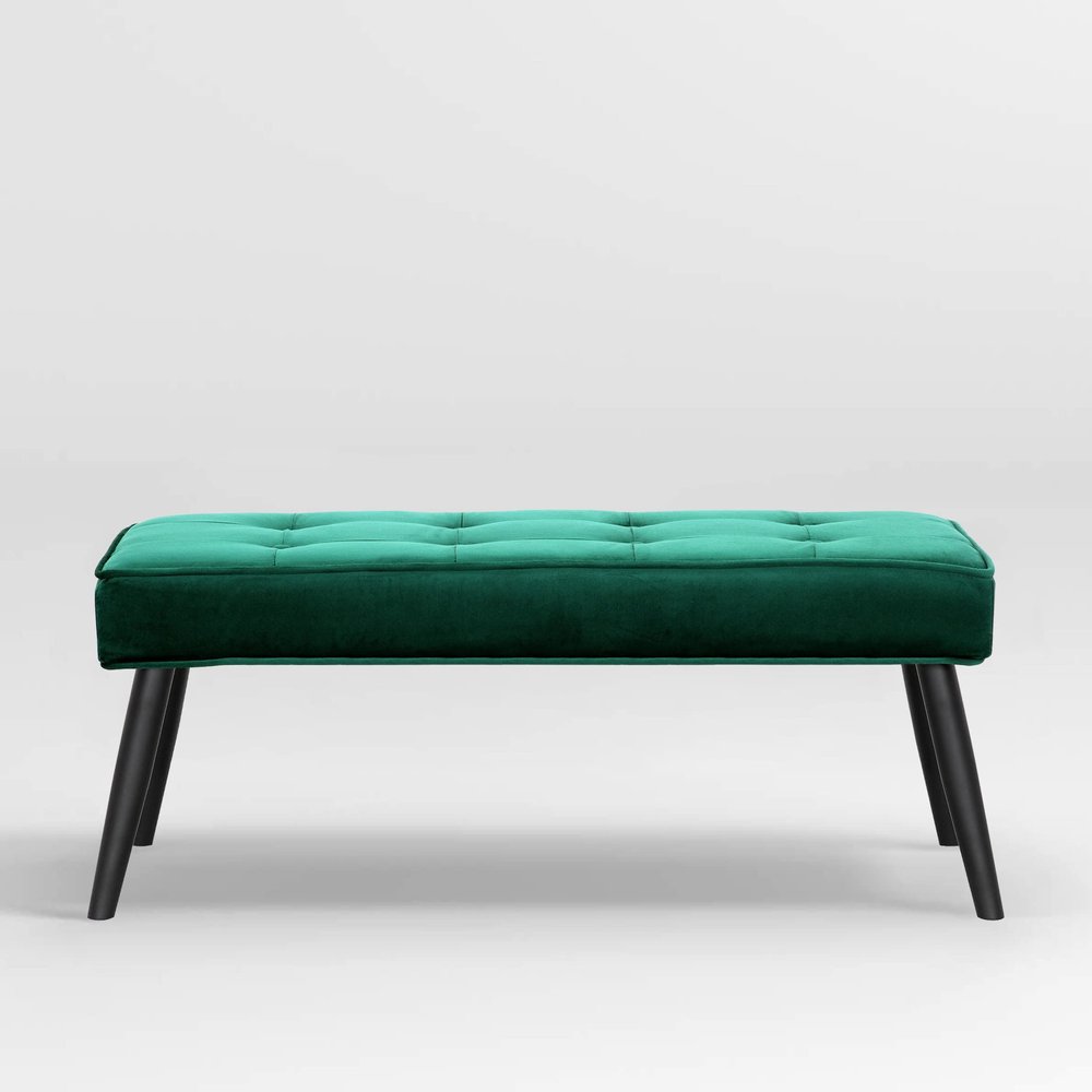 WestinTrends Velvet Wordford Tufted Bedroom Bench for Living Room & Entryway Furniture, Dark Green