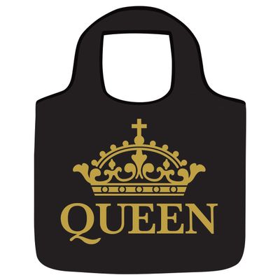 African American Expressions Queen Black and Gold Crown Reusable Foldable Nylon Grocery Bag (17W x 21.5H x 2D) with portable square pouch (4.75W x 5H) RB-06