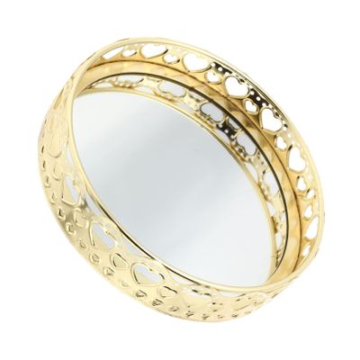 Elegant Gold Finish Iron Jewelry Cosmetics Storage Tray Mirror Home Decor Party Accessory