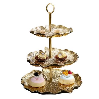 3 Tier Ceramic Cake Stand Serving Tray European-style Multi-layer Fruit Tray With Gold Carry Holder (Color : Gold, Size : 26 * 34cm)