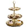 3 Tier Ceramic Cake Stand Serving Tray European-style Multi-layer Fruit Tray With Gold Carry Holder (Color : Gold, Size : 26 * 34cm) view 1