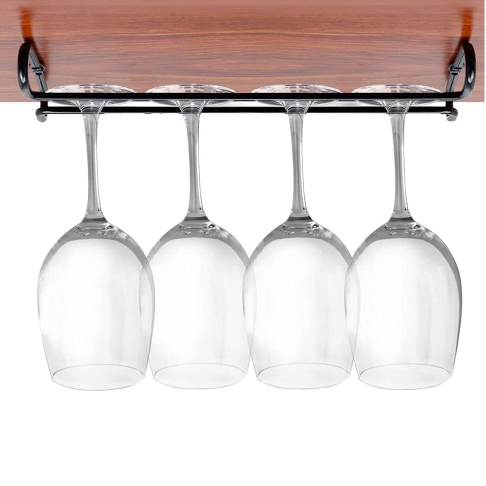 Aluminum alloy Wine Glass Rack, Stemware Hanger, Under Cabinet Wine Glasses Holder Shelf, Glass Holder Storage Hanger for Kitchen Bar screw installation
