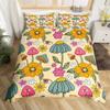 70s Retro Floral Full Size Kids Duvet Cover Set,Hippie Flowers Leaves Bedding Set for Girls Teens Bedroom Decorative ,Cartoon Eyes Mushroom Polyester Quilt Cover with 2 Pillowcases (No Comforter) view 1