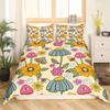 70s Retro Floral Full Size Kids Duvet Cover Set,Hippie Flowers Leaves Bedding Set for Girls Teens Bedroom Decorative ,Cartoon Eyes Mushroom Polyester Quilt Cover with 2 Pillowcases (No Comforter) view 3