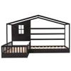 L-Shaped House Bed Daybed with Safety Full-Length Fence for Kids, Playhouse Design Wood Floor Bed with Decorative Canopy, Sturdy Slat Support, Maximize Space (Espresso) view 4