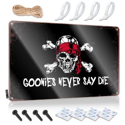 gaeruite Warning My Neighbor Is A Jackass Sign Goonies Never Say Die Tin Sign Funny Metal Signs Garage Signs for Men Funny (Size : 30X40CM)