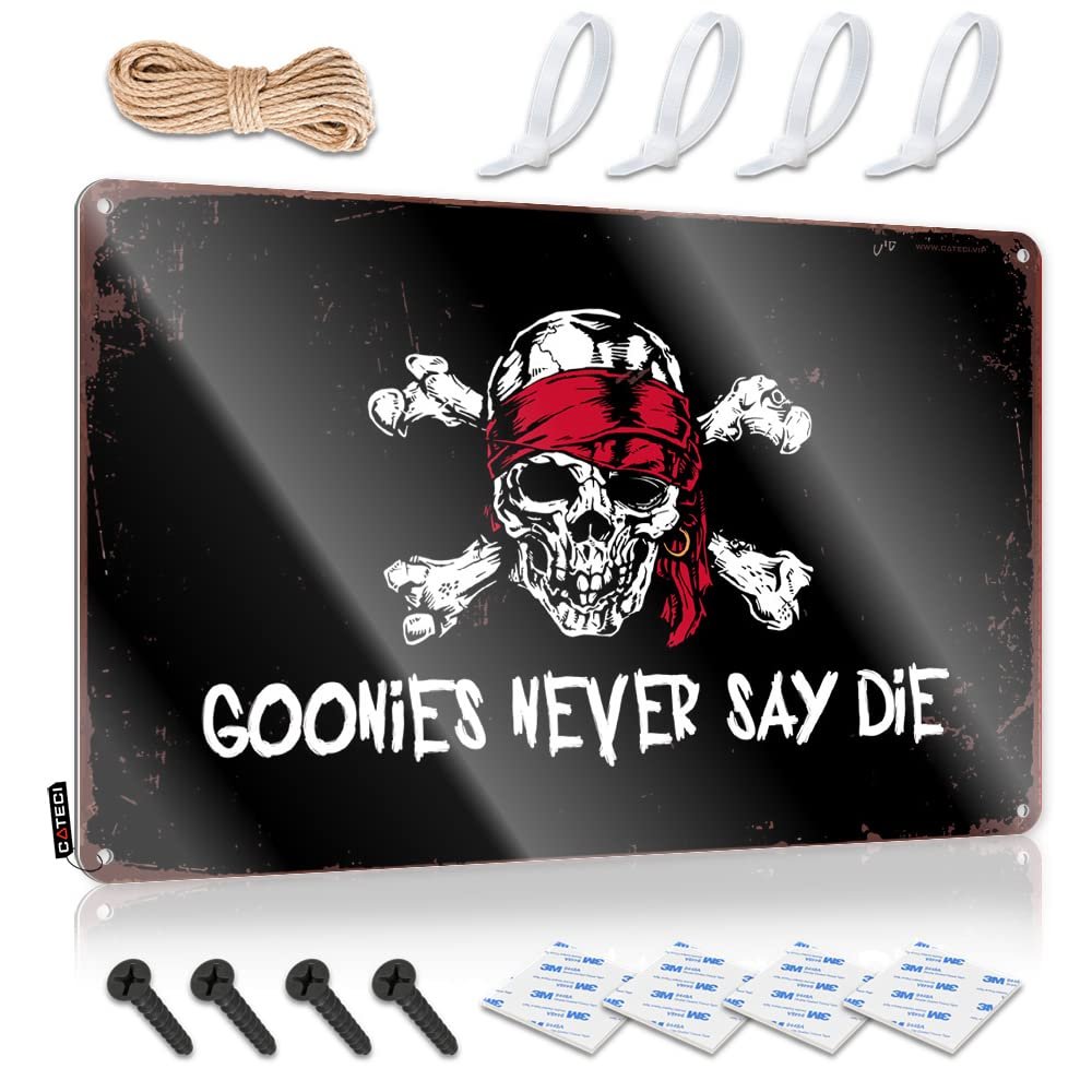 gaeruite Warning My Neighbor Is A Jackass Sign Goonies Never Say Die Tin Sign Funny Metal Signs Garage Signs for Men Funny (Size : 30X40CM)