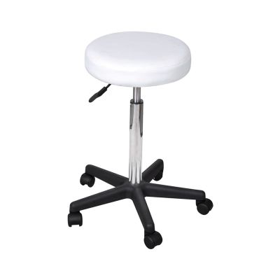 UNNS Lounge Chair White Office Stool Imitation Leather Round Rolling Stool Chair Height Adjustable Rolling Stool with Wheels Salon Stool Bedroom Chair (Color : A)
