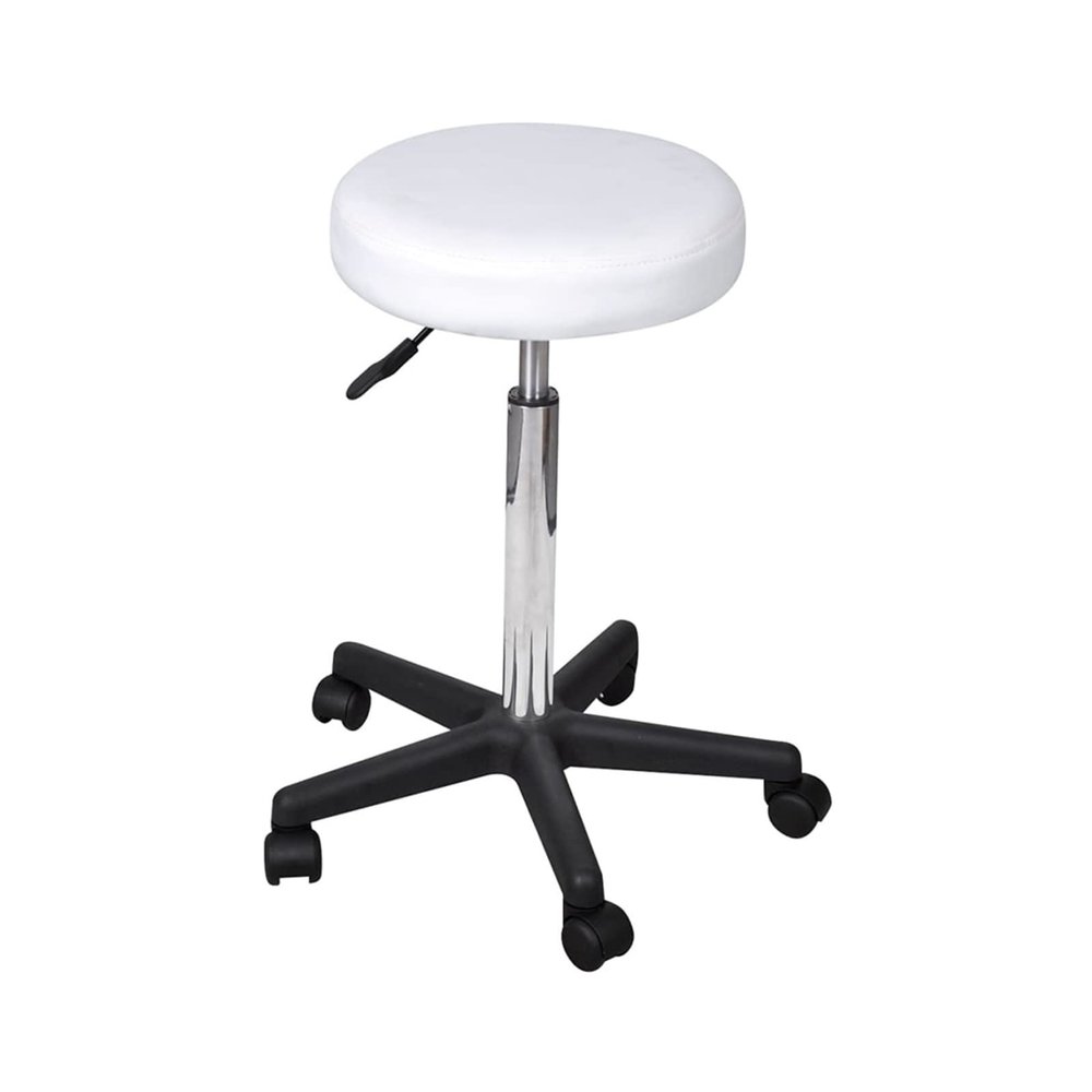 UNNS Lounge Chair White Office Stool Imitation Leather Round Rolling Stool Chair Height Adjustable Rolling Stool with Wheels Salon Stool Bedroom Chair (Color : A)